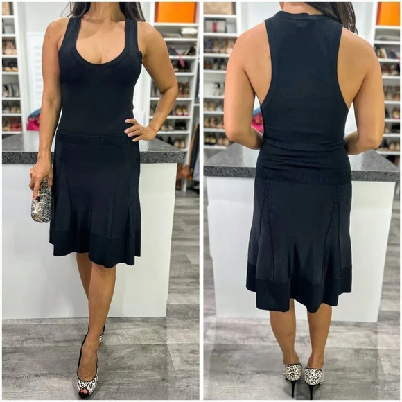 A.L.C. Black Scoop Neck Flared Dress $495 - Picture 1 of 11